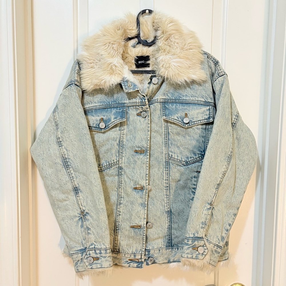 BDG Denim Jacket with Faux Fur Collar